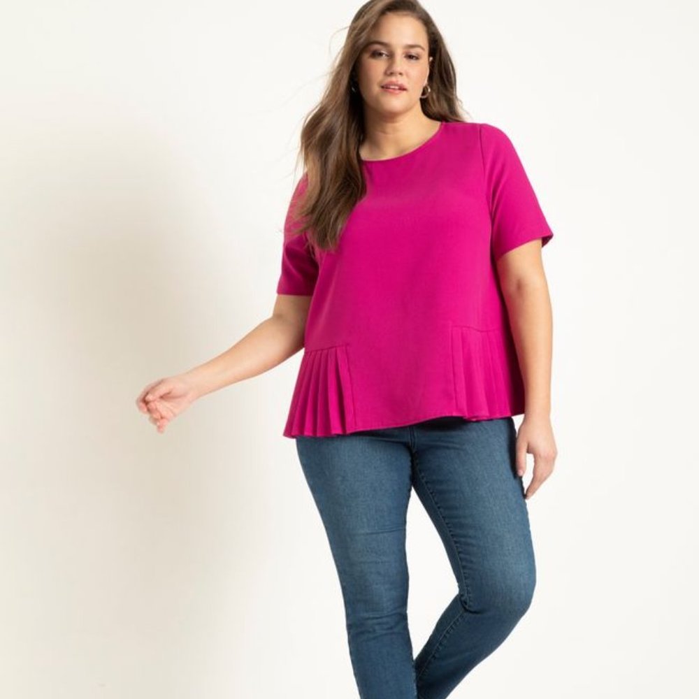 Plus Size Fushia Pleated Hem Top